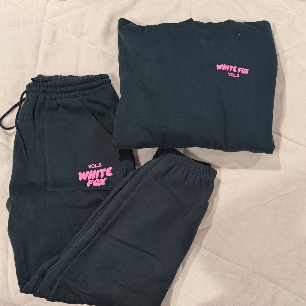 White Fox Boutique Black Joggers with Pink Logo